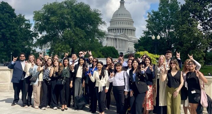 Students standing outside of the Capitol